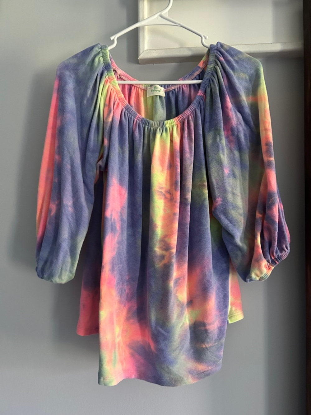 Women's Long Sleeve Tie-Dye Peasant Top - Multicolor